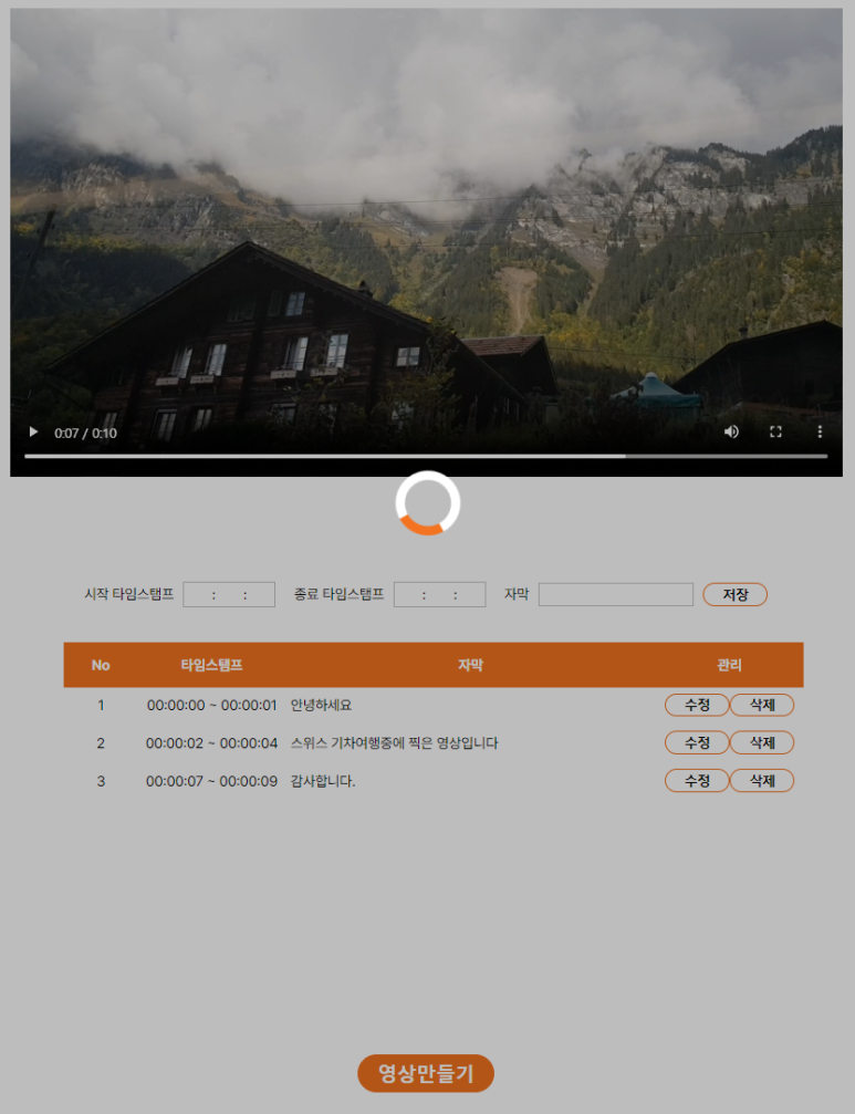 자막 합성 영상 인코딩 화면